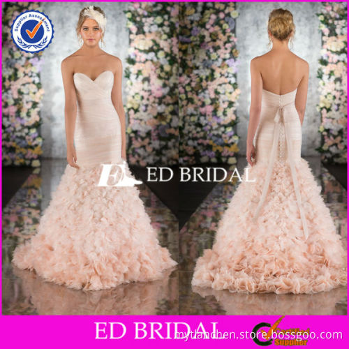 2576 Sexy Bare Back Plus Size Western Style Organza Ruffled Skirt Hot Pink Wedding Dress